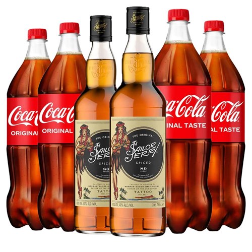 Case of 6 with Sailor Jerrys Spiced Rum and Coca-Cola Mixer Set
